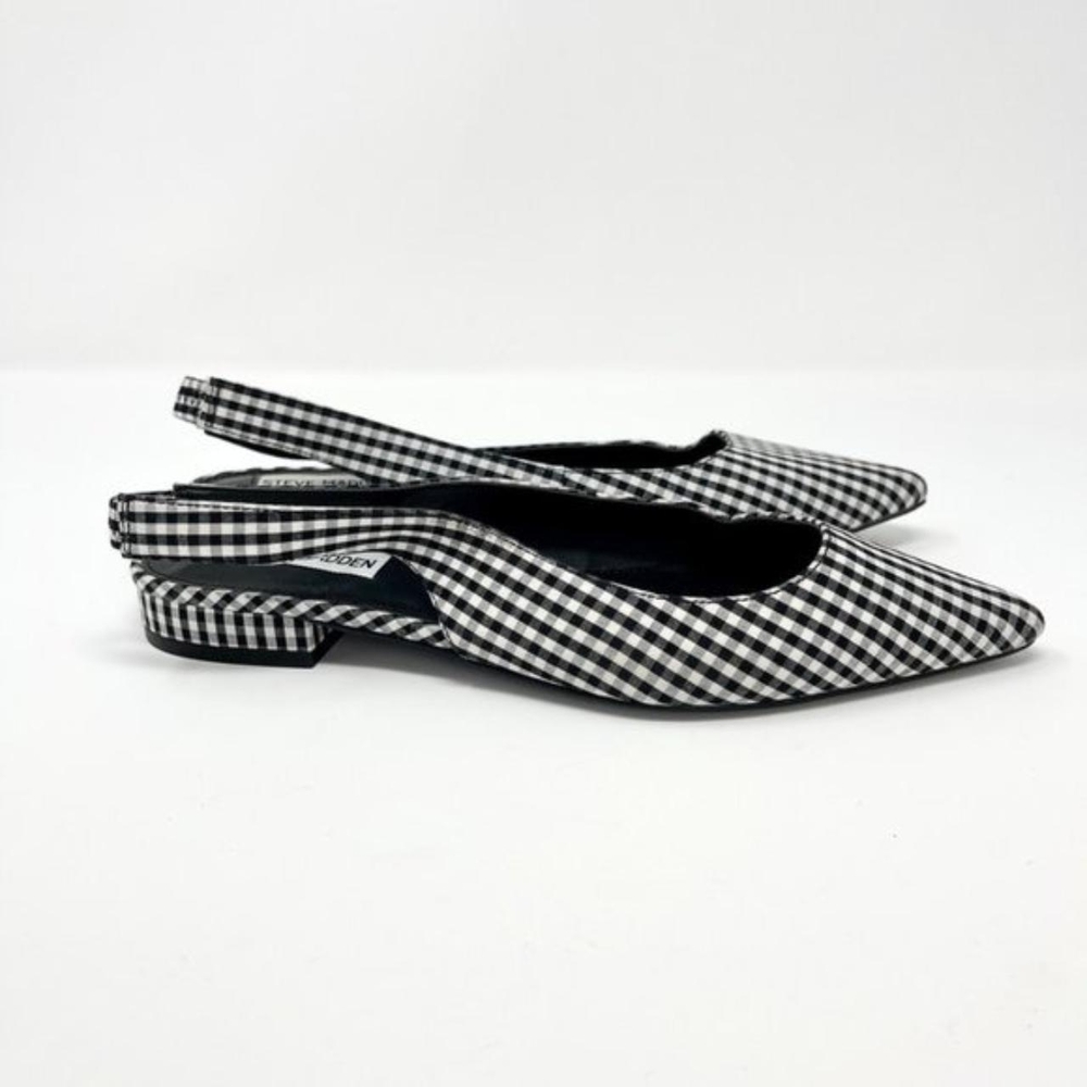 Steve Madden Black & White Gingham Pointed Slingback Flats - Picture 3 of 3